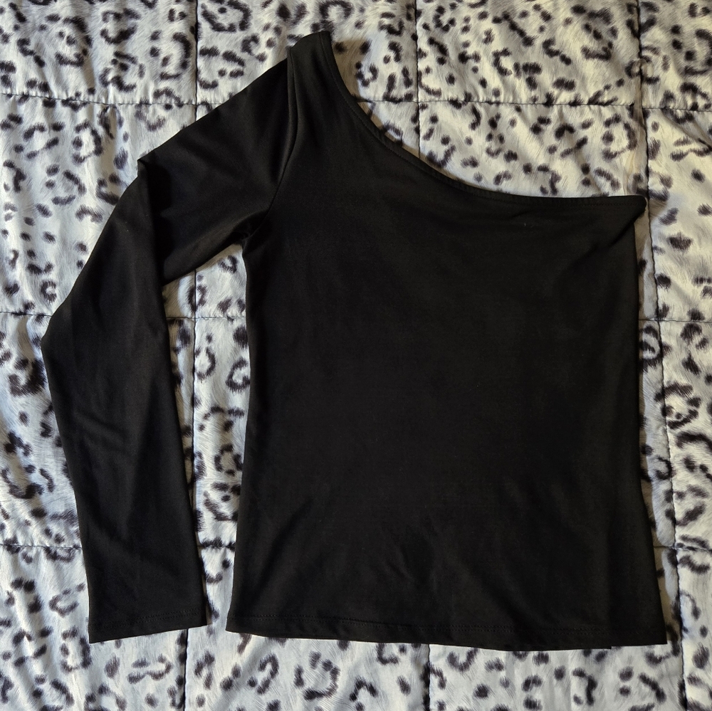 PST by Project Social T Second Skin One-Shoulder Black Top Sz S